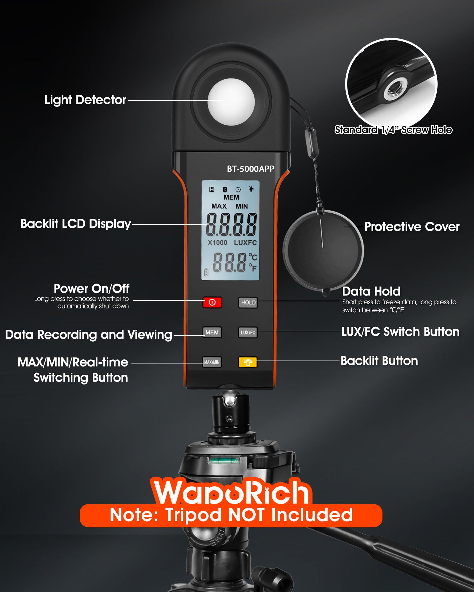 Meter Store BTMETER BT-5000APP Illuminance Light Meter with Bluetooth, Digital Lux