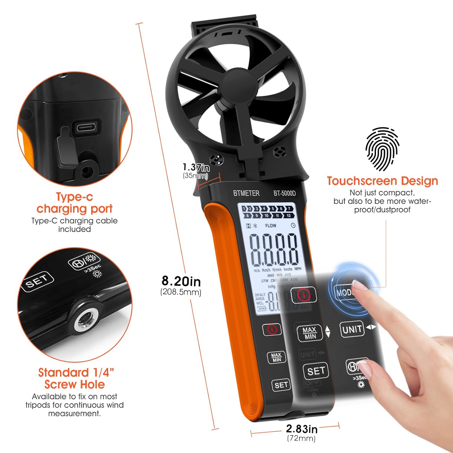 Anemometer Testing BTMETER BT-5000D HVAC Anemometer - Rechargeable