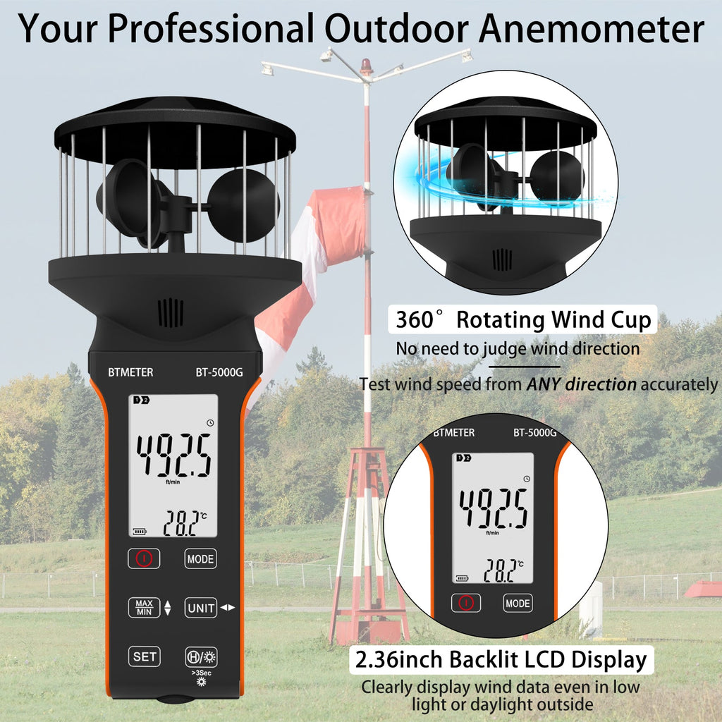 BTMETER BT - 5000G Rechargeable Handheld Wind Speed Meter, Touch Buttons for Shooting, Sailing, Surfing, Drone - btmeter - store