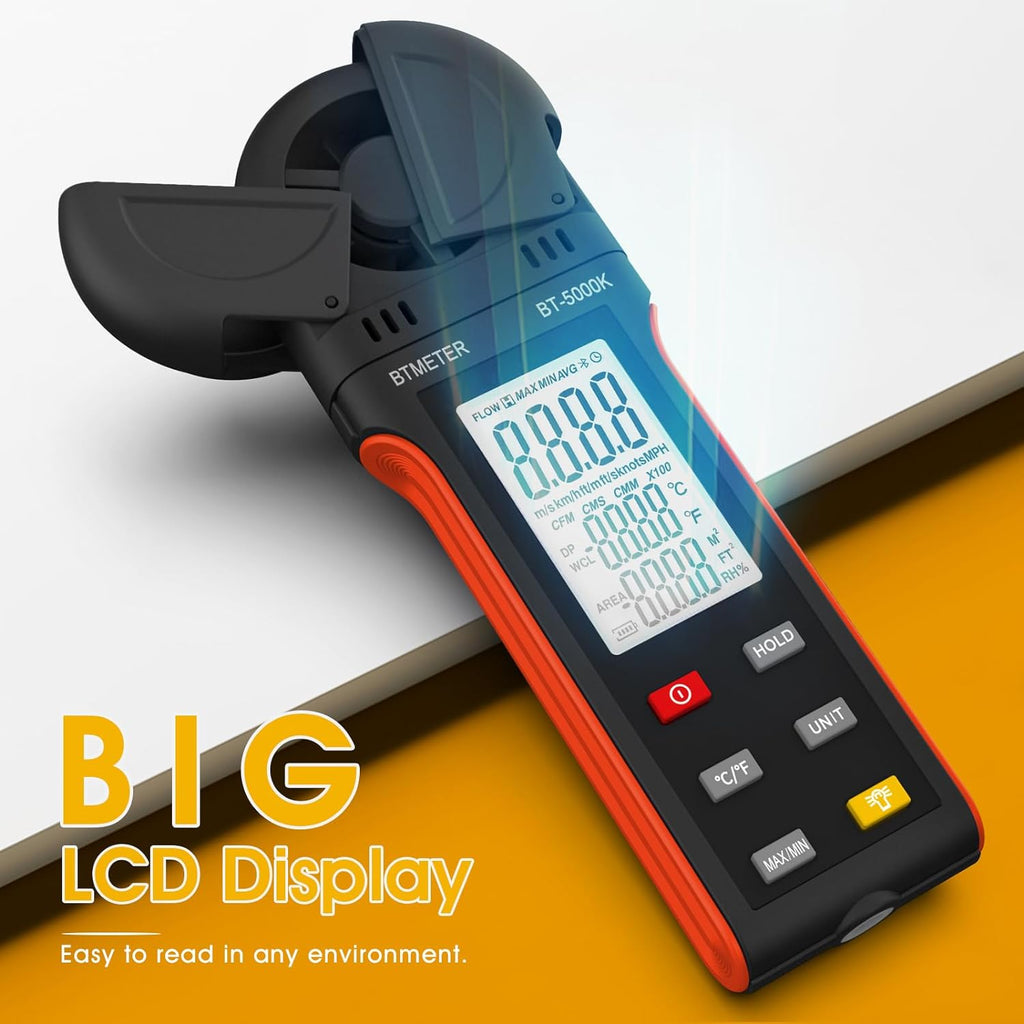 BTMETER BT - 5000K Handheld Anemometer with Vane Cover & 270º Rotatable Detector - btmeter - store