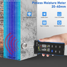 Load image into Gallery viewer, BTMETER BT-5000T Pinless Wood Moisture Meter, Non-Destructive Moisture Meter for Wood, Concrete, Floors, Walls, Measuring Depth 20-40mm Digital Moisture Meter with Masonry-Spherical Sensor - btmeter-store
