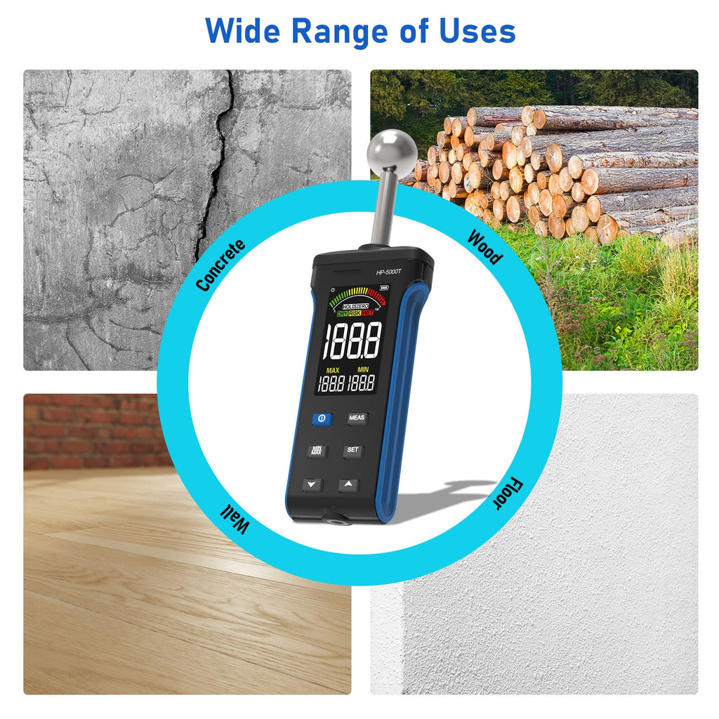 BTMETER BT-5000T Pinless Wood Moisture Meter, Non-Destructive Moisture Meter for Wood, Concrete, Floors, Walls, Measuring Depth 20-40mm Digital Moisture Meter with Masonry-Spherical Sensor - btmeter-store