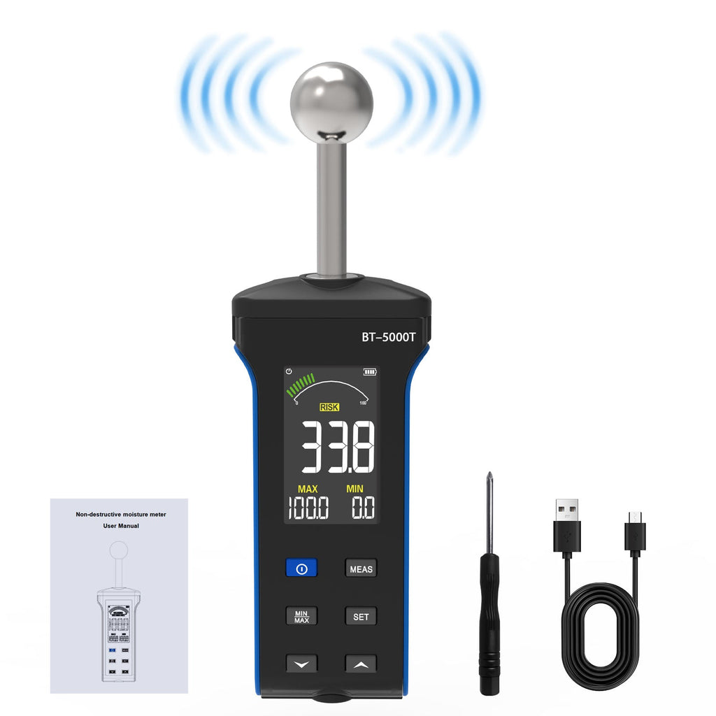 BTMETER BT-5000T Pinless Wood Moisture Meter, Non-Destructive Moisture Meter for Wood, Concrete, Floors, Walls, Measuring Depth 20-40mm Digital Moisture Meter with Masonry-Spherical Sensor - btmeter-store