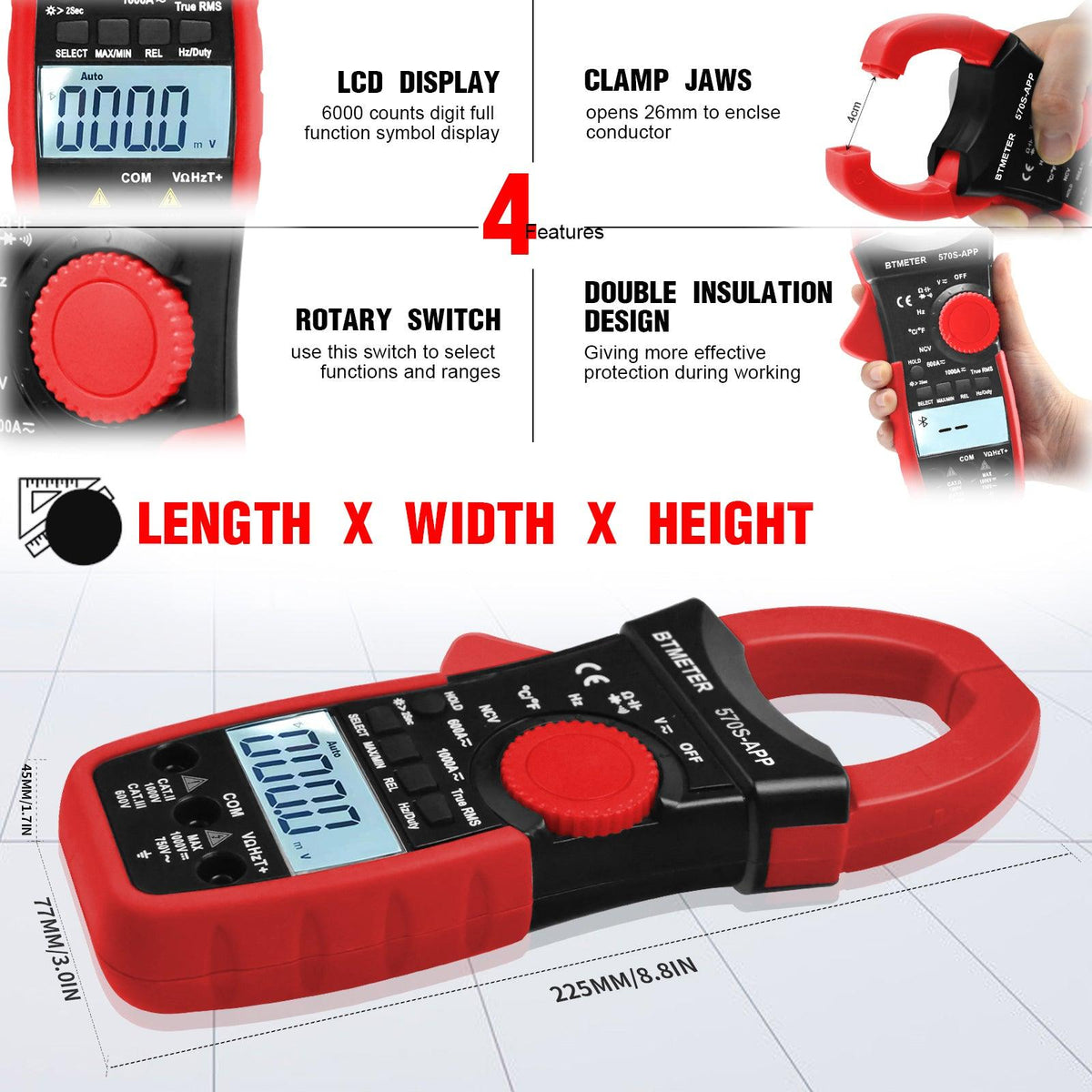 Digital Clamp Multimeter, 6000 Counts Auto Ranging