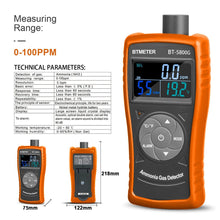 Load image into Gallery viewer, BTMETER BT - 5800G Ammonia Gas Detector Sensor, Accurately test for 0~100 PPM Nh3 Monitor Gauge with Temperature Humidity Tester - btmeter - store