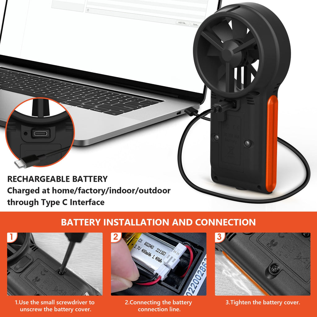 BTMETER BT-6000GH Anemometer Handheld Air Flow Meter, Touch Button Anemometer CFM Meter - btmeter-store