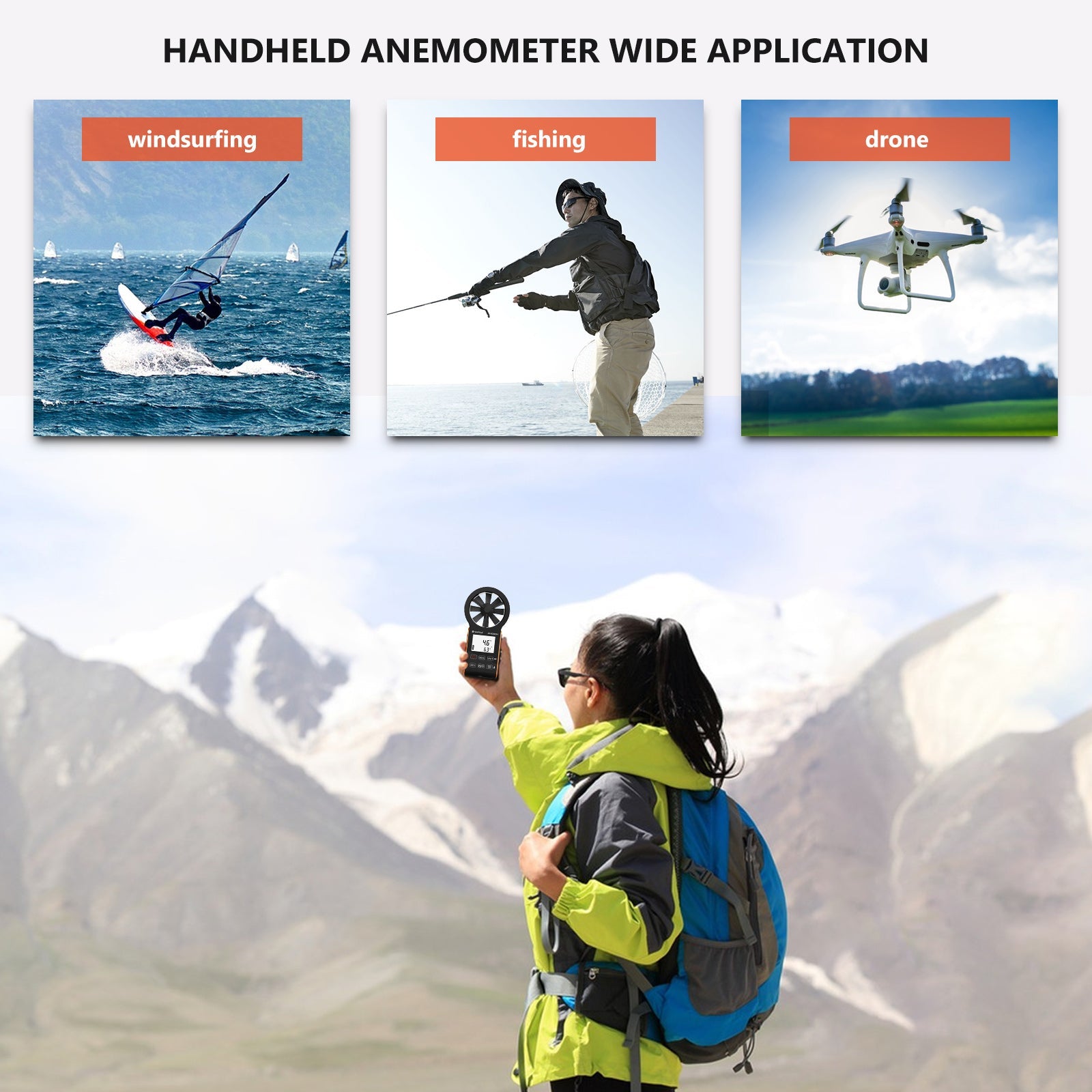Portable Animometer Digital Anemometer Handheld Wind Speed Meter for Measuring Wind Speed ...