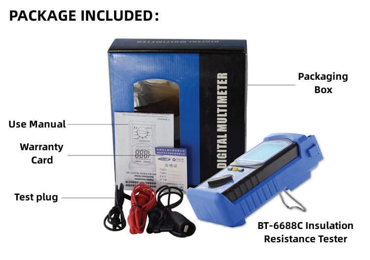 BTMETER BT - 6688C 1000V Digital Insulation Resistance Tester Auto Range 100V/250V/500V/1000V - btmeter - store