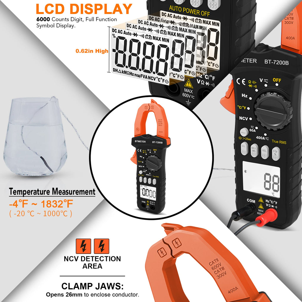 BTMETER TRMS Hand-Multimeter Digital AC DC Amp Voltmeter CAT III 1000V Kapazität BTMETER TRMS Hand-Multimeter Digital AC DC Amp Voltmeter CAT III 1000V Kapazität