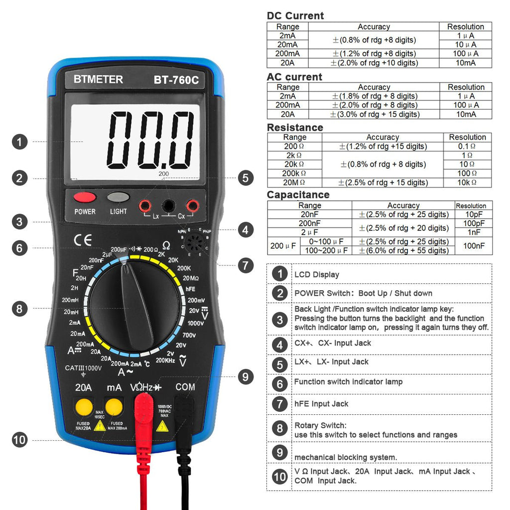 Digital Multimeter DC/AC Voltage Current Inductance Tester