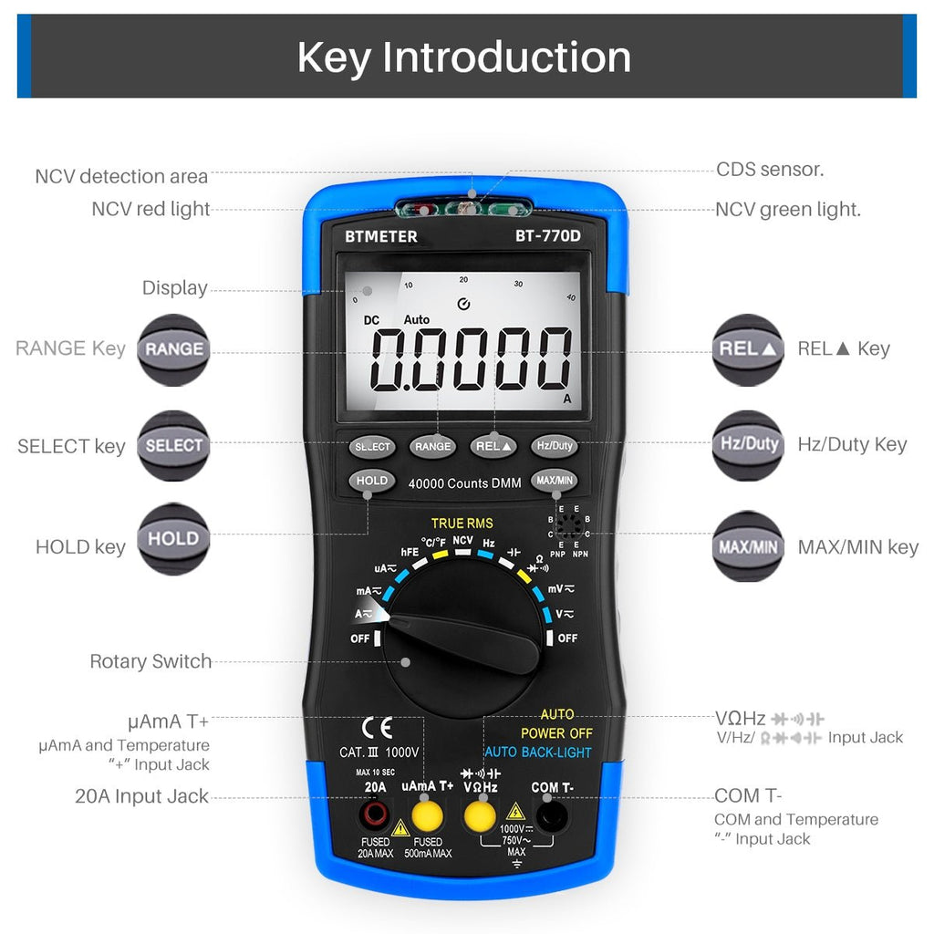 Accurate True Rms Multimeter NCV Multimeter High-Accuracy Auto Range True RMS 40000Counts