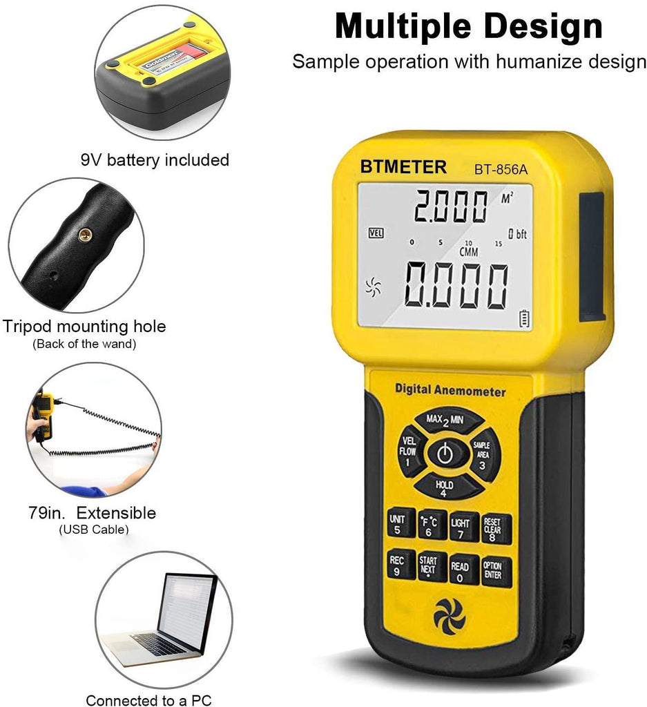 thumbnail image 2 of HoldPeak HP-846A Digital Pro CFM Anemometer – HVAC Wind Speed Meter With Temp & Backlight 2 of 3