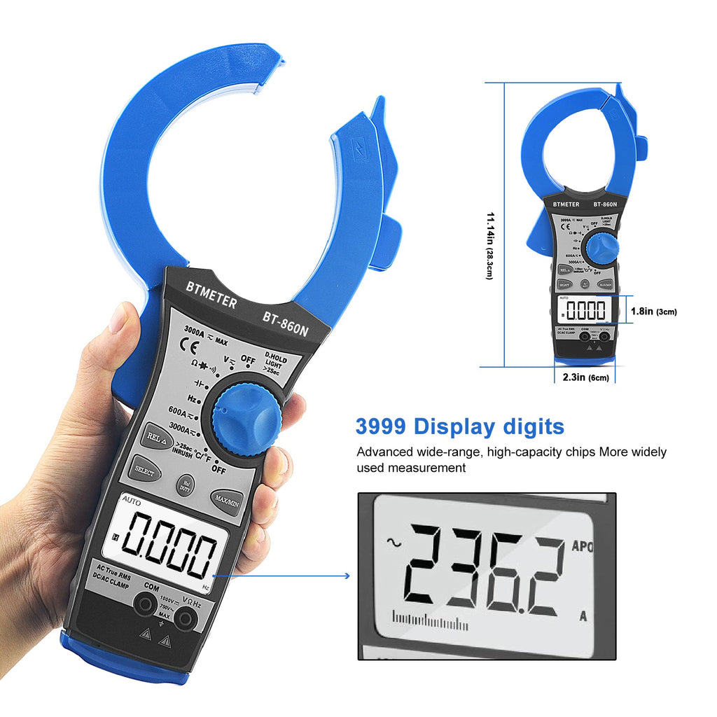 Meter Store BT-860N Digital Clamp Meter 3000A Amp Meter Multimeter