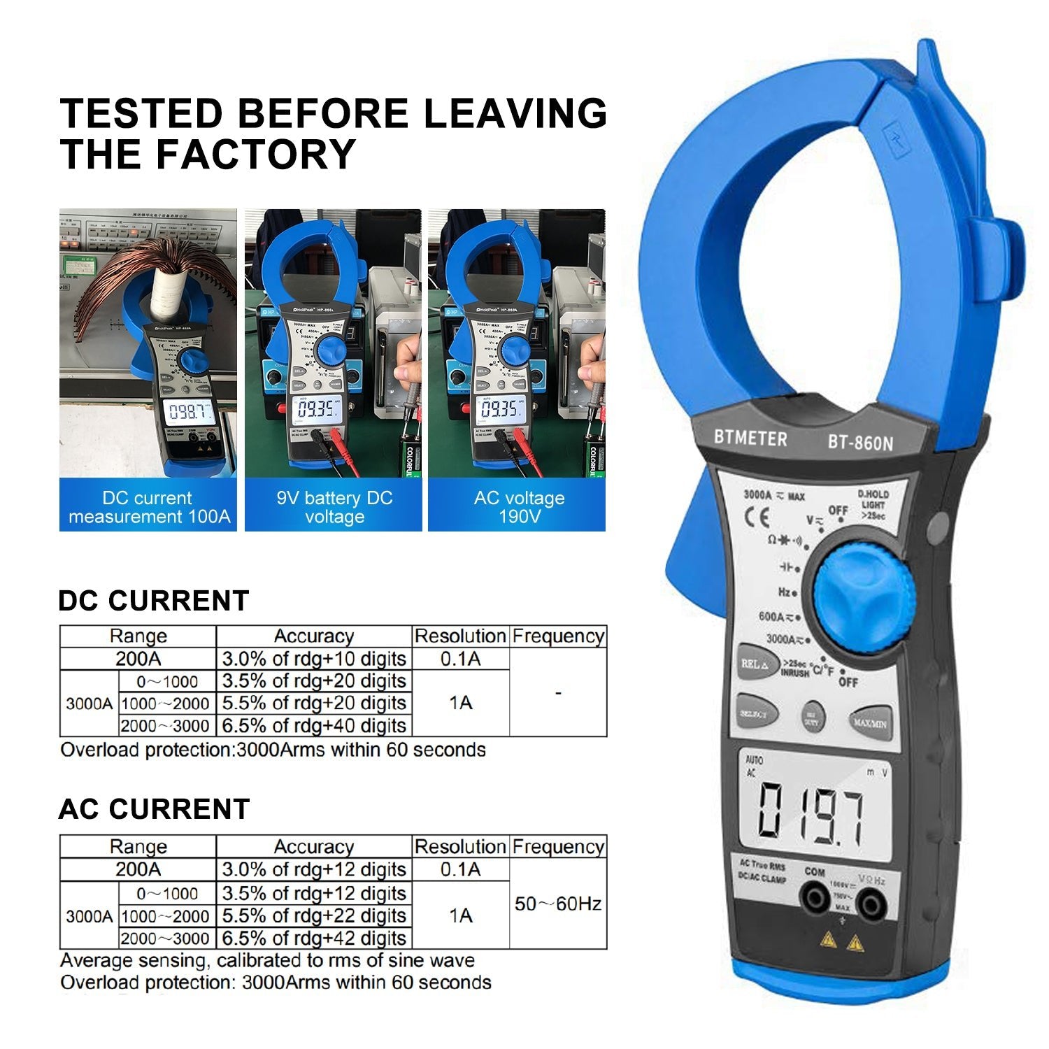 Meter Store BT-860N Digital Clamp Meter 3000A Amp Meter Multimeter