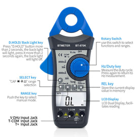 BTMETER BT - 870K Clamp Multimeter, DC AC Digital Voltage Current Meter, Auto Electric DMM Tester Avometer - btmeter - store
