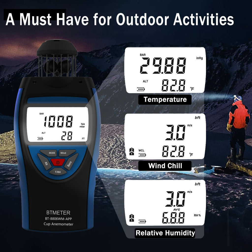 Anemómetro Portátil RQ-6000WM-APP – Mide Velocidad Del Viento Y CFM, Conexión Bluetooth, Para Exteriores Y HVAC