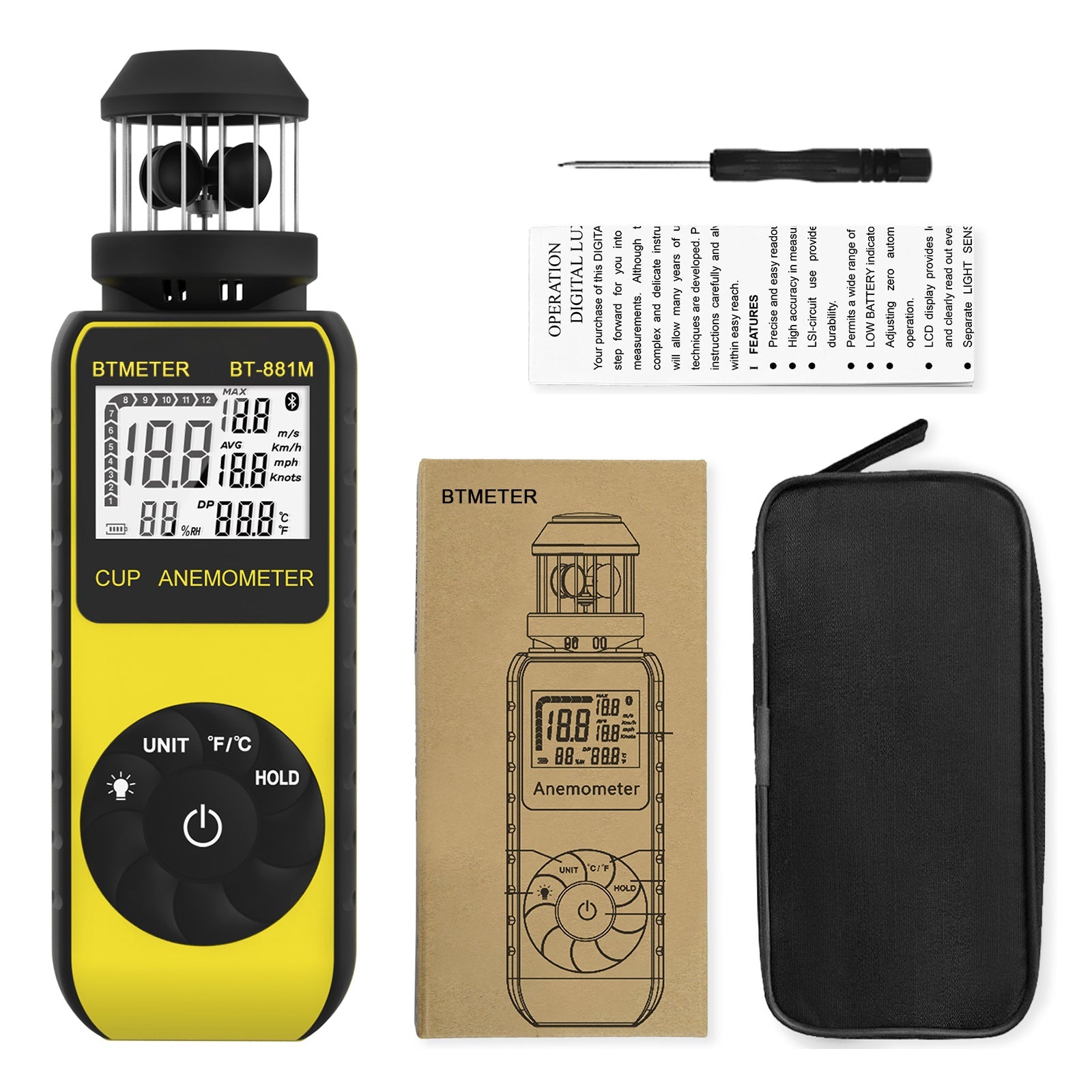 Portable Animometer BTMETER BT-881M Digital Anemometer Handheld Wind Speed Meter