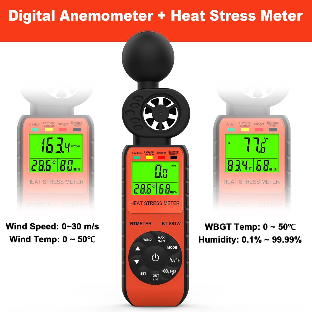 BTMETER BT-881W Anemometer Handheld & Heat Stress WBGT Meter