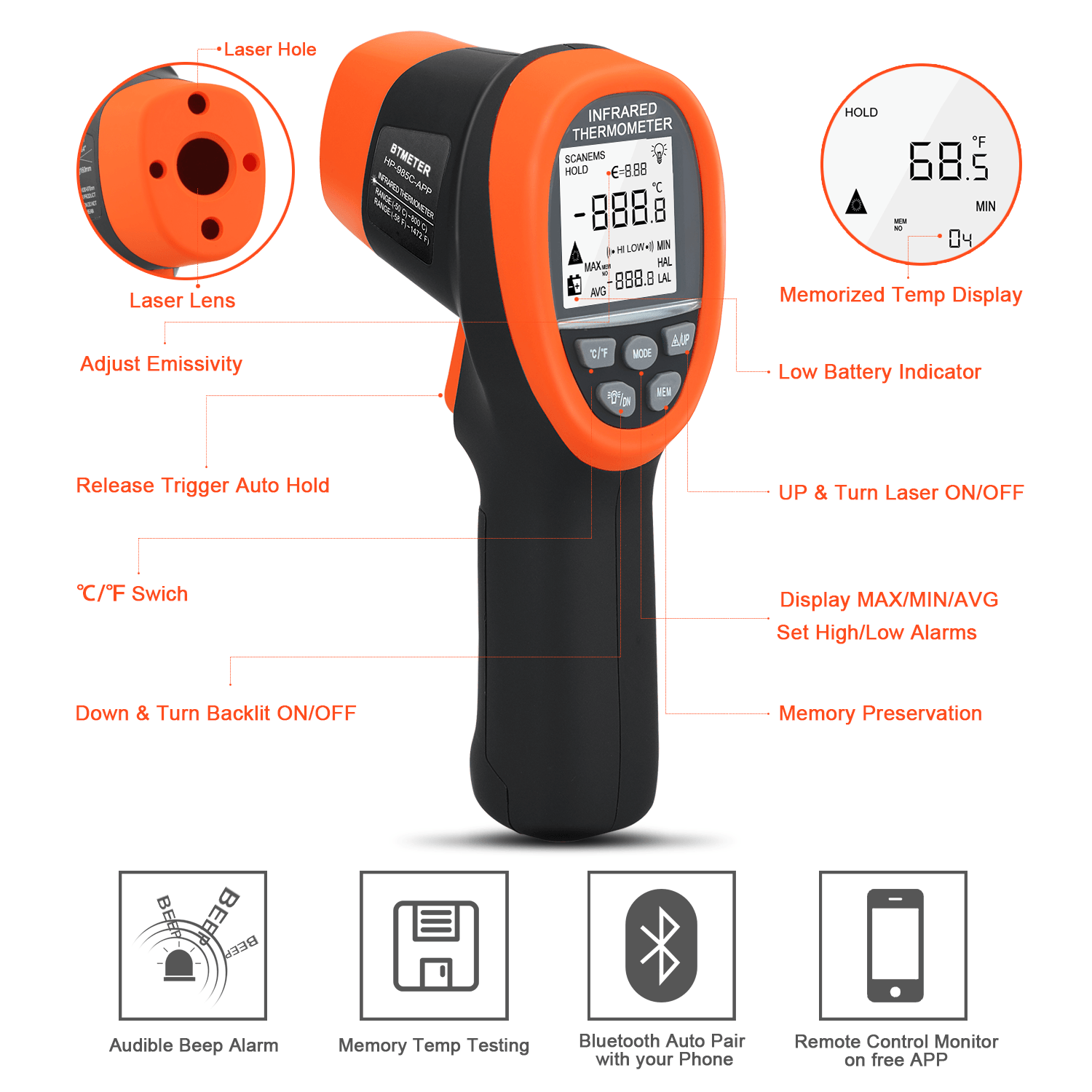 HP-981C Non-Contact Infrared Thermometer Digital Laser Infrared