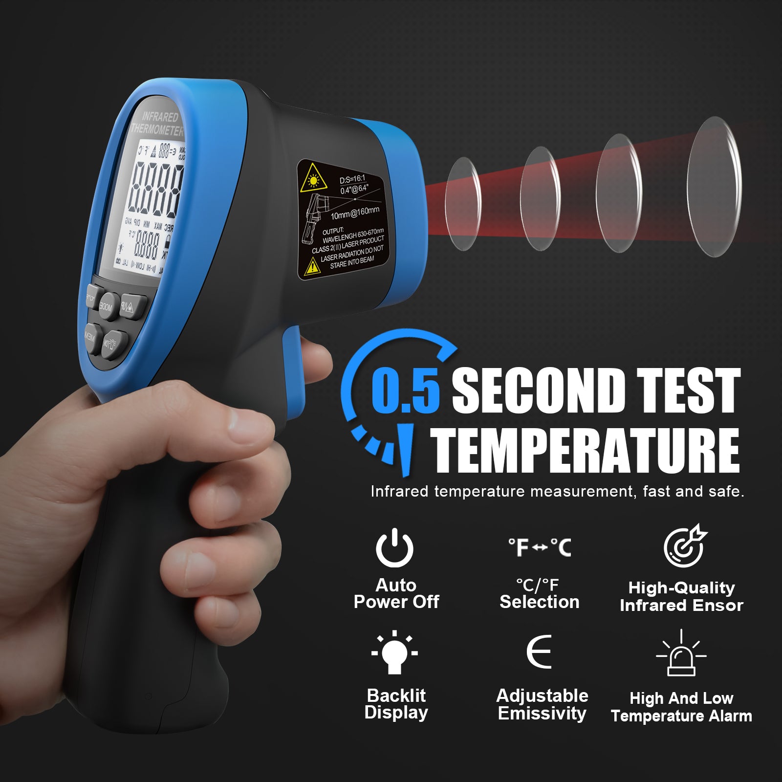 Infrared Laser Thermometer Gun No-Contact Digital Temperature Measurement  Tester