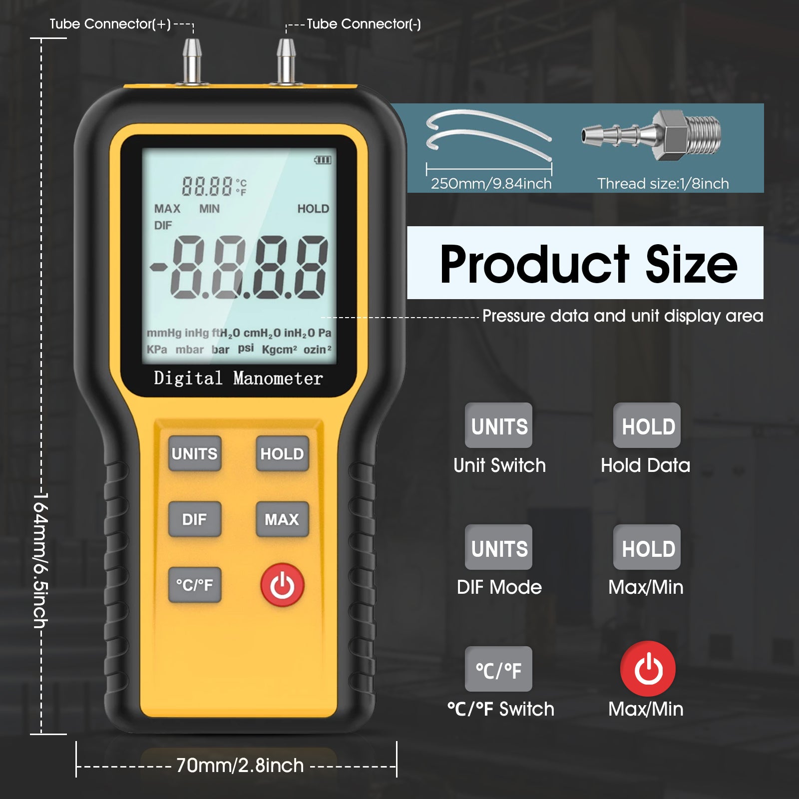 BTMETER BT-QX1201 Manometer Gas Pressure Meter, Dual Port Manometro Check Air Flow Pressure for HVAC Gas Furnace, 12 Measure Units - btmeter-store