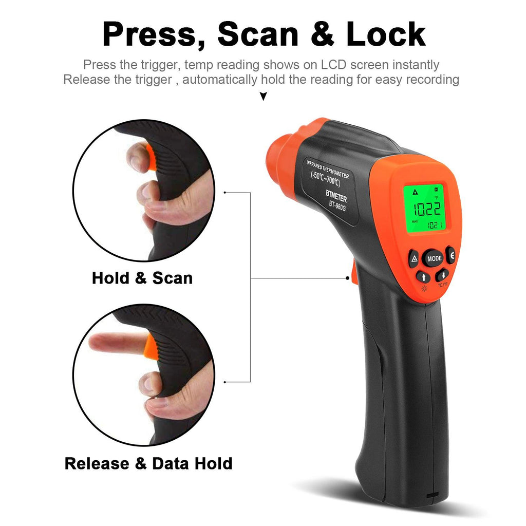 BTMETER BT-980G High Non-Contact Digital Infrared Thermometer, IR Laser Temp Gun 58℉-1292℉(NOT for Human Temp) - btmeter-store