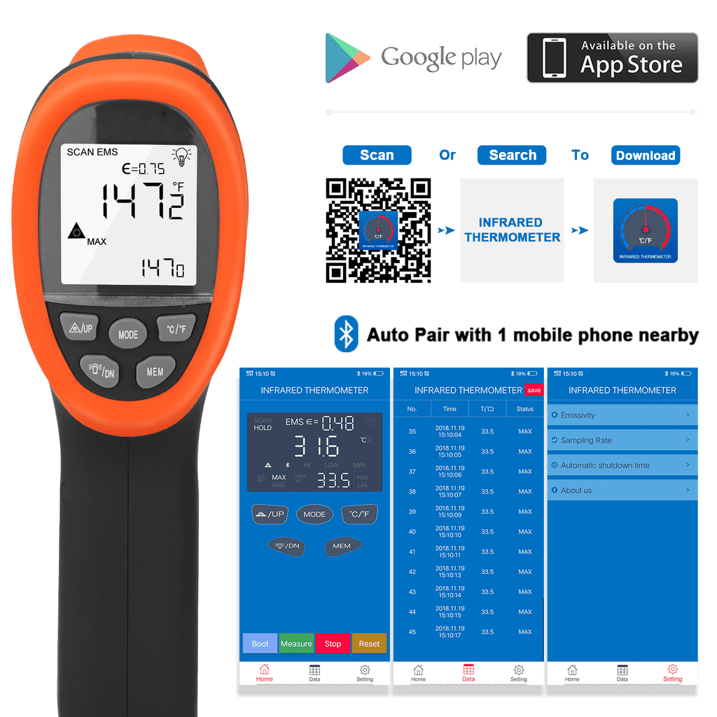 BTMETER BT-985C-APP IR Infrared Thermometer Handhold -50-800℃ - btmeter-store