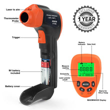 Cargar imagen en el visor de la galería, BTMETER BT-980G High Non-Contact Digital Infrared Thermometer, IR Laser Temp Gun 58℉-1292℉(NOT for Human Temp) - btmeter-store