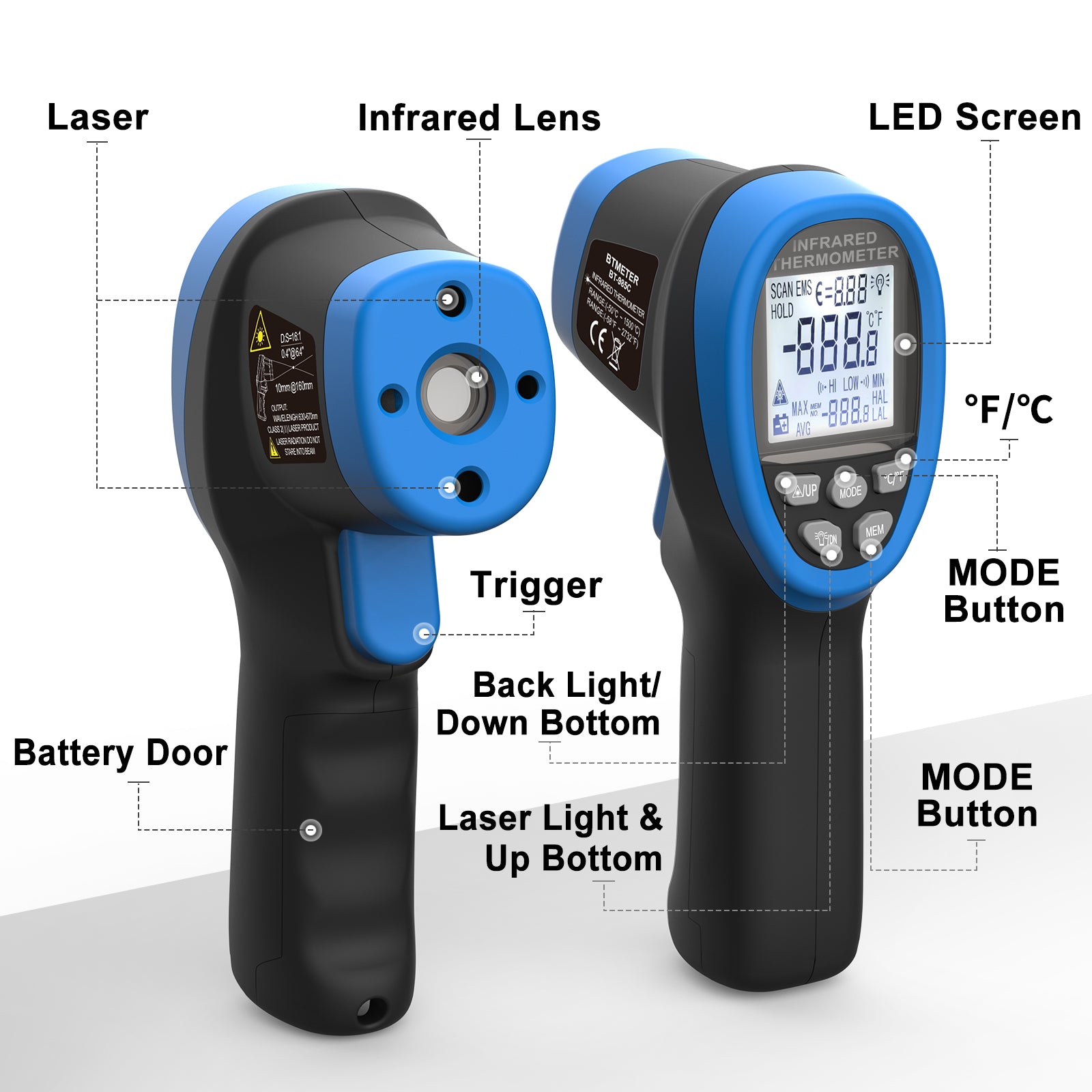 BTMETER BT-985C Infrared Thermometer Gun IR Laser Temperature Gun Digital - btmeter-store