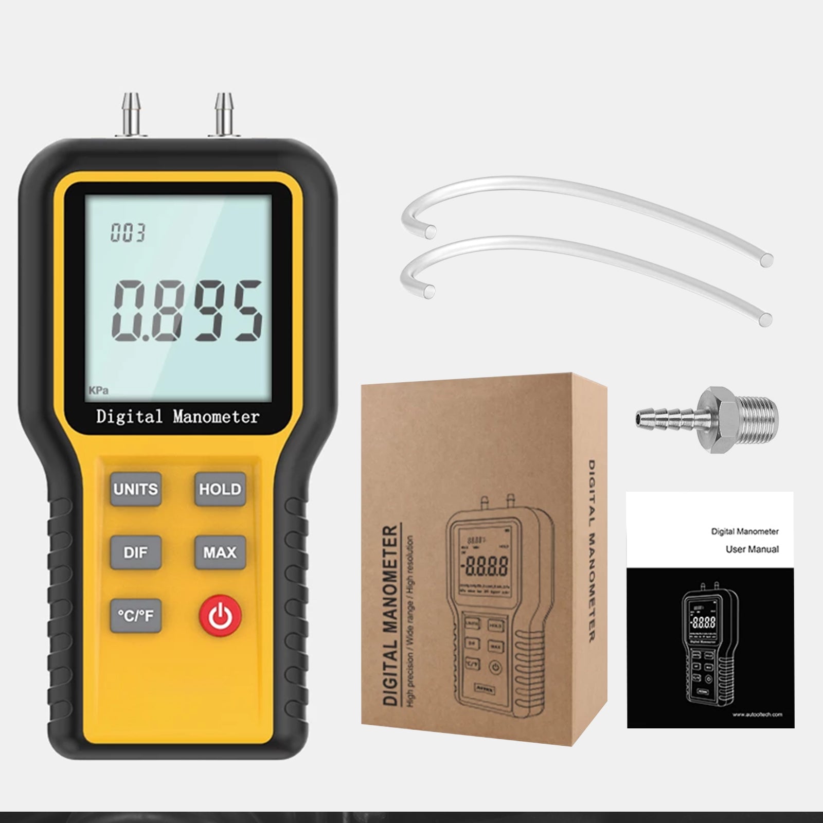 BTMETER BT-QX1201 Manometer Gas Pressure Meter, Dual Port Manometro Check Air Flow Pressure for HVAC Gas Furnace, 12 Measure Units - btmeter-store