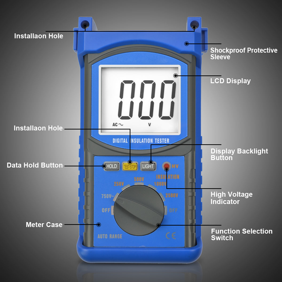 Digital Insulation Resistance Tester, Voltage Tester Auto Range Megohmmeter