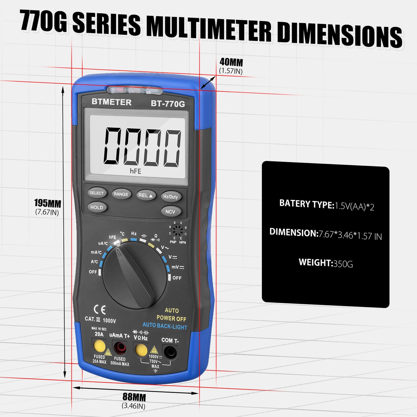 BTMETER BT-770G Digital Multimeter DMM DC AC Voltage Temperature - btmeter-store