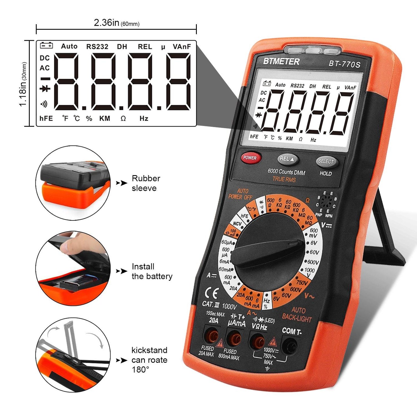 BTMETER BT-770S Multimeter Manual Ranging Electric Meter for Automotive Hobbyist Electrical Home - btmeter-store