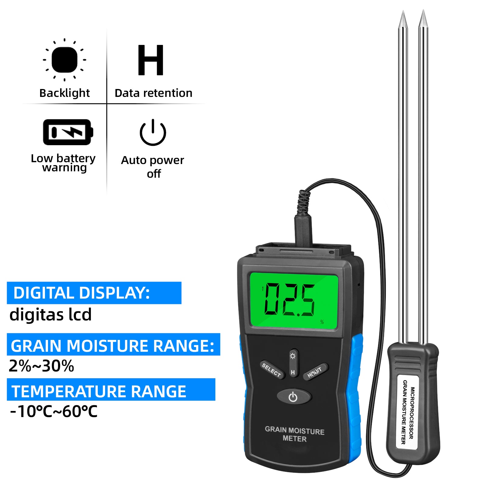 HP-8032G Humidity Tester Digital Display Grain Moisture Meter 2~30%