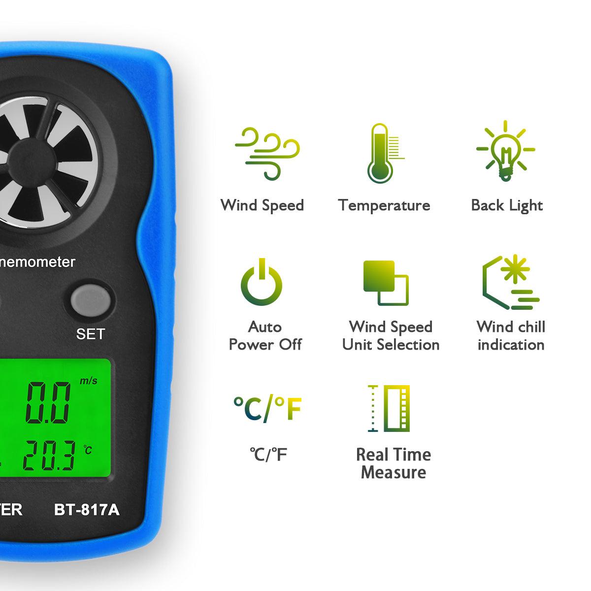 BTMETER BT-817A Digital Anemometer 30m/s LCD Wind Speed Measurement - btmeter-store