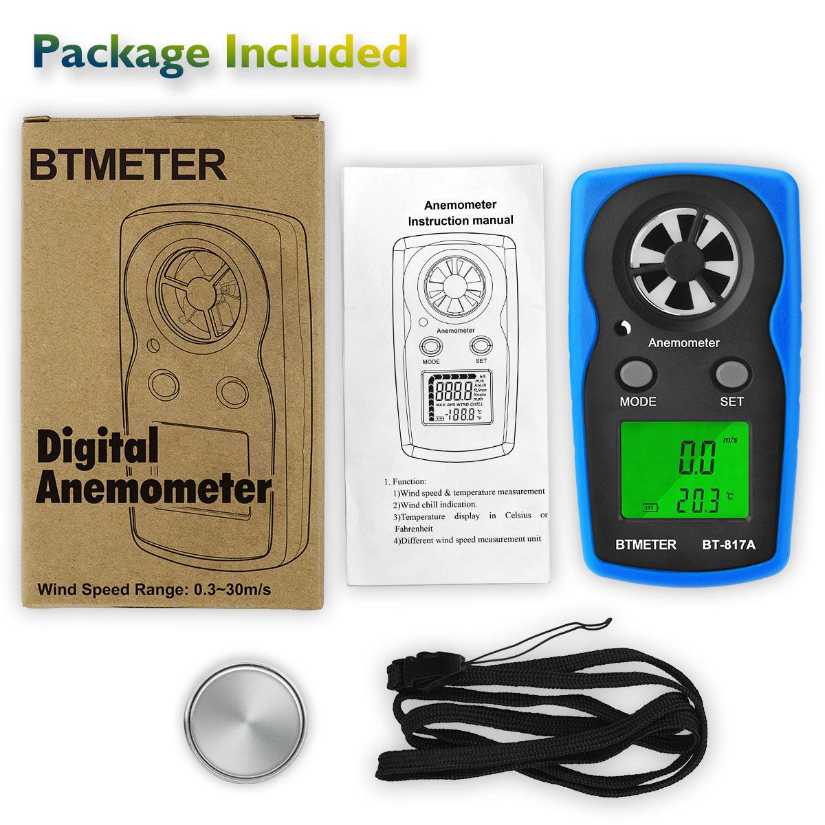 BTMETER BT-817A Digital Anemometer 30m/s LCD Wind Speed Measurement - btmeter-store
