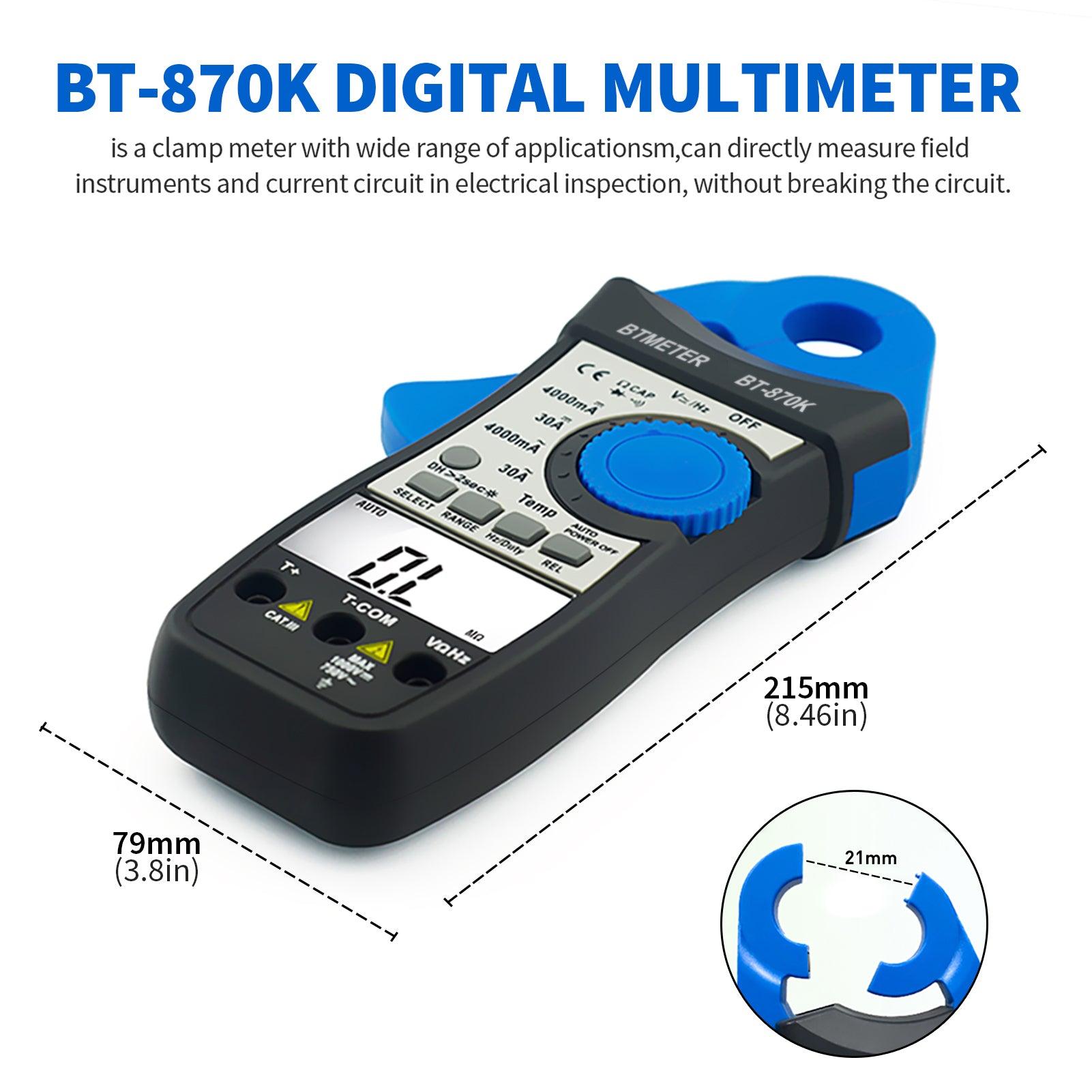 BTMETER BT-870K Clamp Multimeter, DC AC Digital Voltage Current Meter, Auto Electric DMM Tester Avometer - btmeter-store