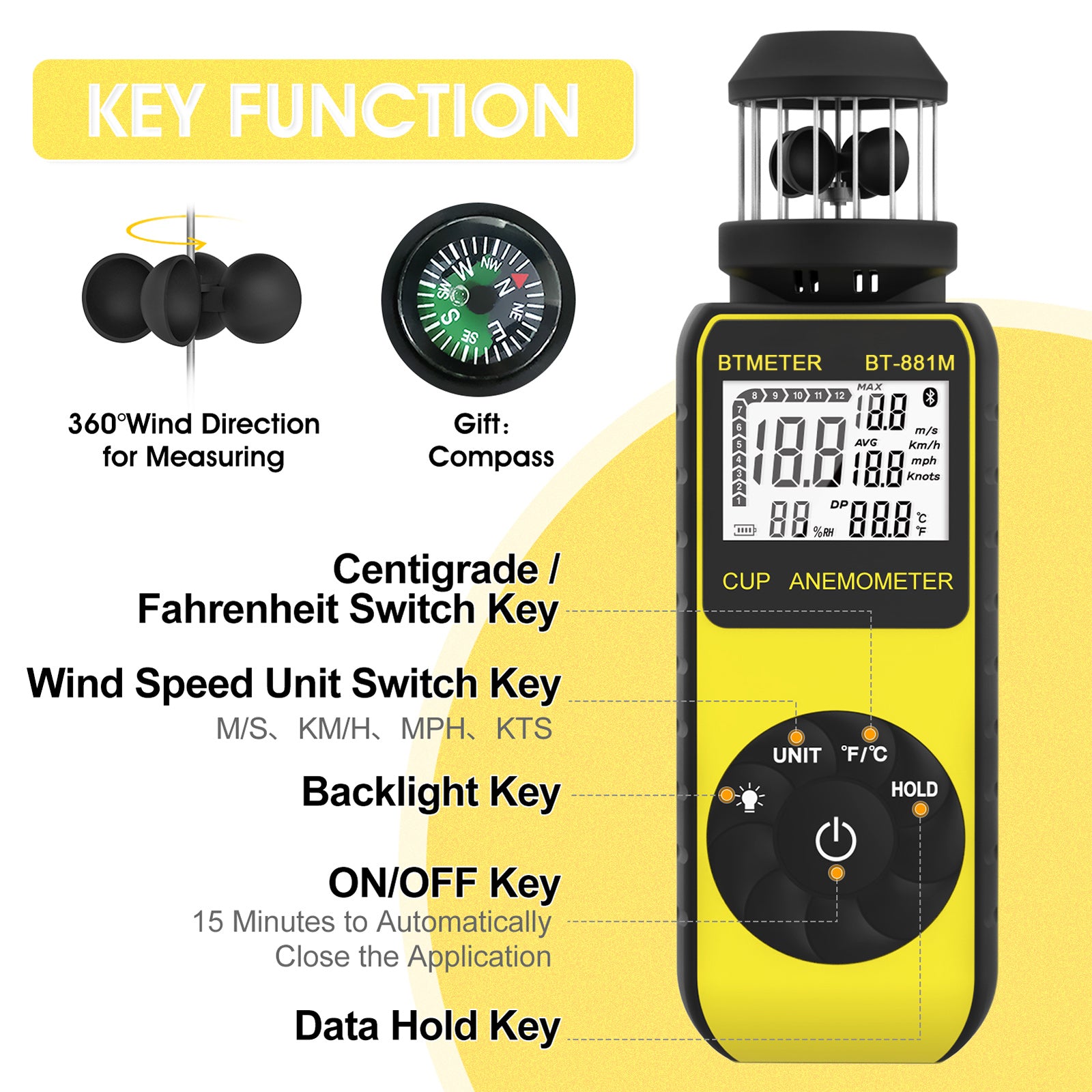 BTMETER BT-881M Digital Anemometer Handheld Wind Speed Meter - btmeter-store