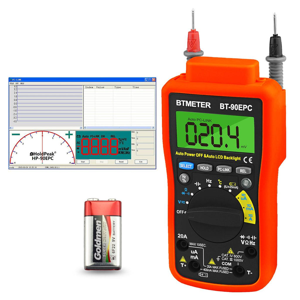BTMETER BT-90EPC Digital Multimeter, w/ USB to PC Link Sync for Data ...