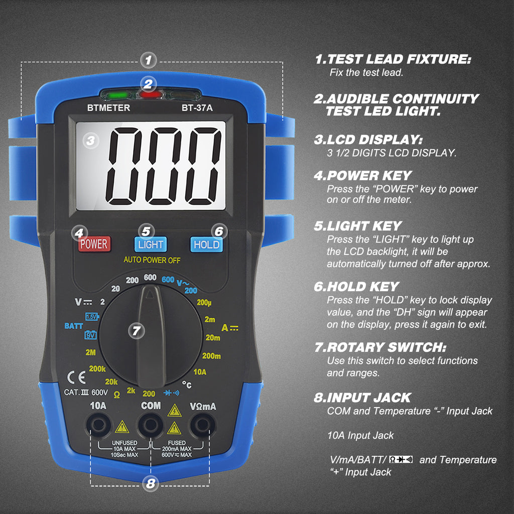 MTMETER BT-37A Mini Professional Multimeter Manual Digital Multimetro - btmeter-store