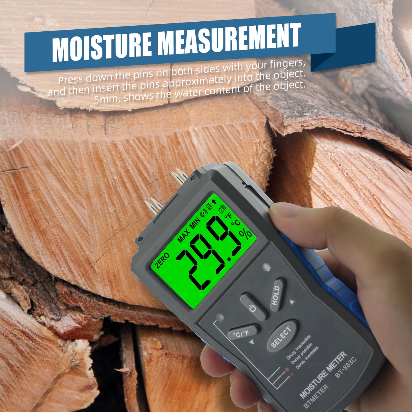 BTMETER BT-883C Humidity Meter Moisture Meter LCD Digital Humidity Tester - btmeter-store